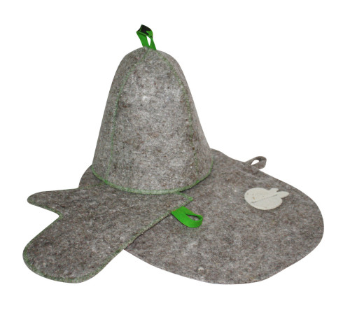 Комплект банный (шапка,рукавица,коврик), войлок серый